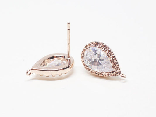 [E0115]/1 pair/Pear Cut CZ Earrings/Brass/Rose Gold/9x14mm