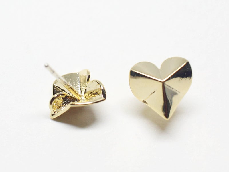 [E0117]/1 pair/Origami Heart Stud Earrings/Brass/Rhodium/9mm