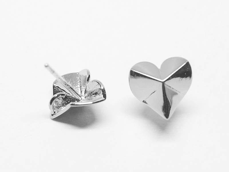 [E0117]/1 pair/Origami Heart Stud Earrings/Brass/Rhodium/9mm