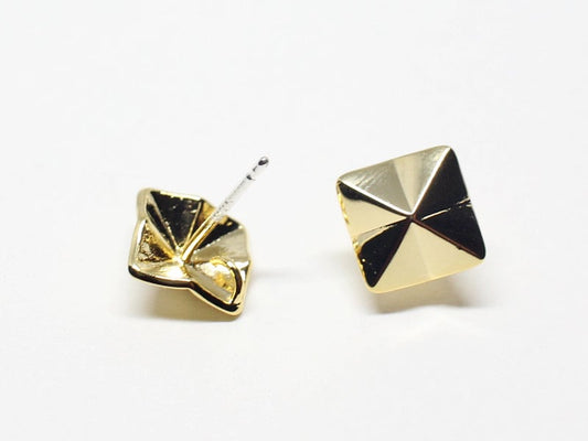 [E0119]/1 pair/Origami Square Stud Earrings/Brass/Rhodium/9mm