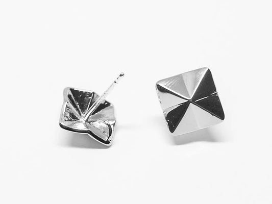 [E0119]/1 pair/Origami Square Stud Earrings/Brass/Rhodium/9mm