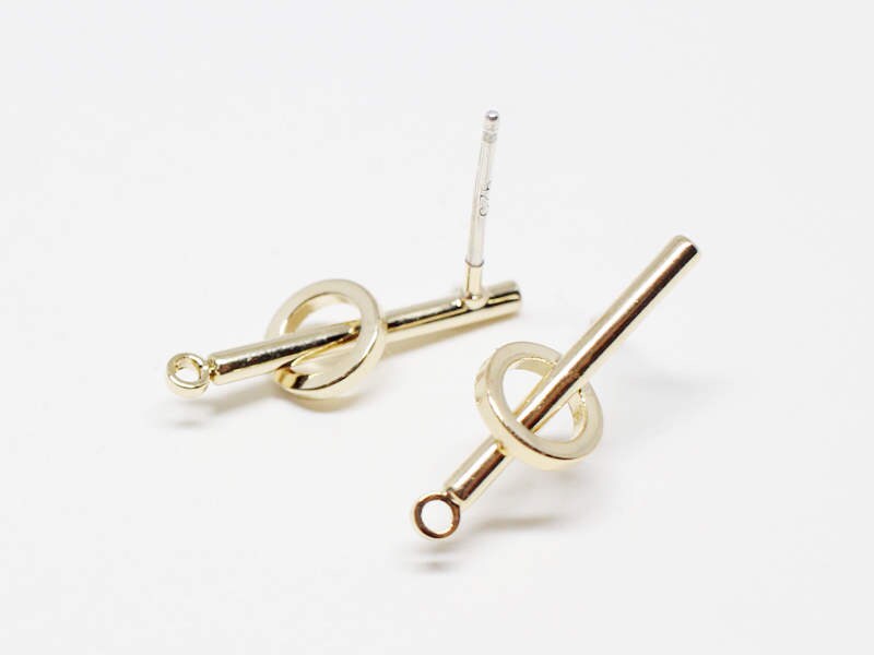 [E0128]/1 pair/Bar in Circle Stud Earrings/Brass/Gold/18x6mm