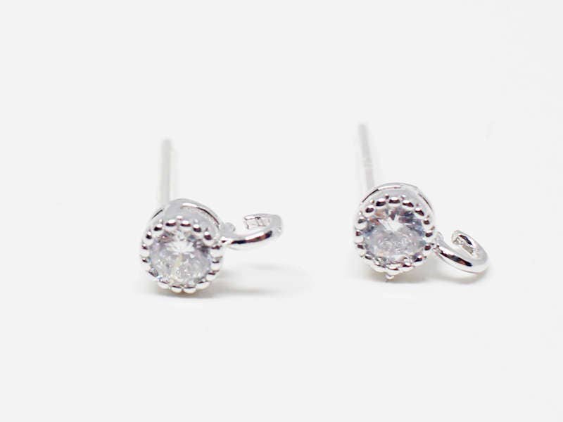 [E0131]/1 pair/Tiny Circle Cubic Stud Earrings/Brass/Rhodium/4mm