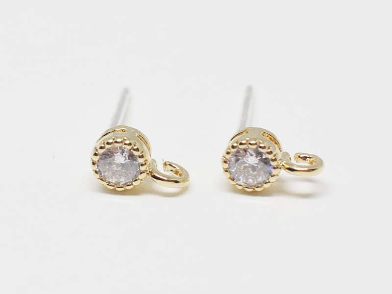 [E0131]/1 pair/Tiny Circle Cubic Stud Earrings/Brass/Gold/4mm