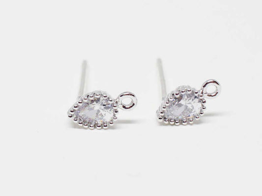 [E0132]/1 pair/Tiny Drop Cubic Stud EarringsBrass/Rhodium/4x7mm