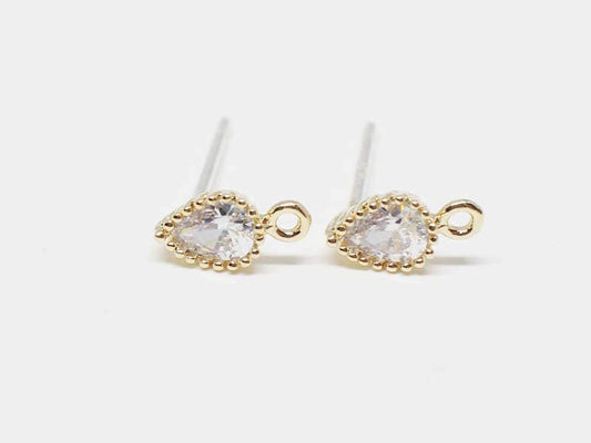 [E0132]/1 pair/Tiny Drop Cubic Stud EarringsBrass/Gold/4x7mm