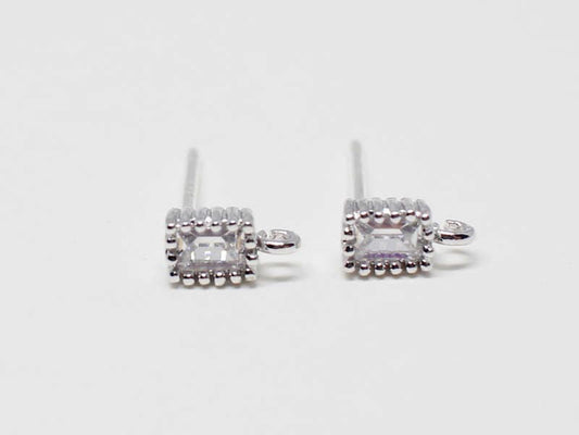 [E0133]/1 pair/Tiny Square Cubic Stud Earrings/Brass/Rhodium/4x5mm