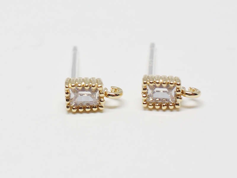 [E0133]/1 pair/Tiny Square Cubic Stud Earrings/Brass/Gold/4x5mm