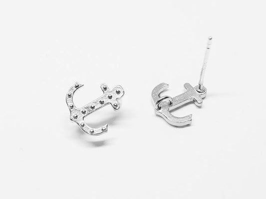 [E0139]/1 pair/Anchor Stud Earrings/Brass/Matte Rhodium/9x9mm