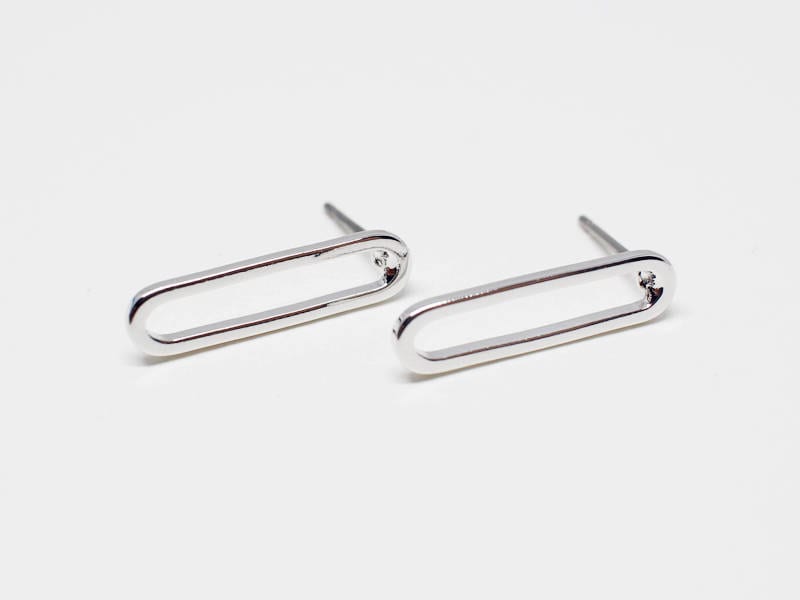 [E0142]/1 pair/Ellipse Stud Earrings/Brass/Rhodium/18x4.5mm