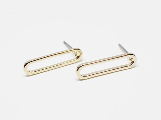 [E0142]/1 pair/Ellipse Stud Earrings/Brass/Gold/18x4.5mm