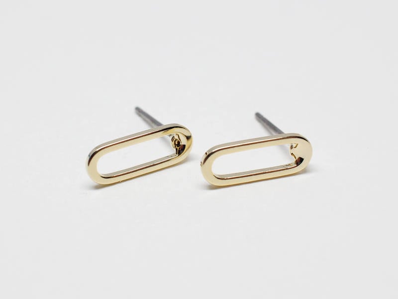 [E0143]/1 pair/Ellipse Stud Earrings Short/Brass/Gold/12x4.5mm