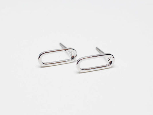 [E0143]/1 pair/Ellipse Stud Earrings Short/Brass/Rhodium/12x4.5mm