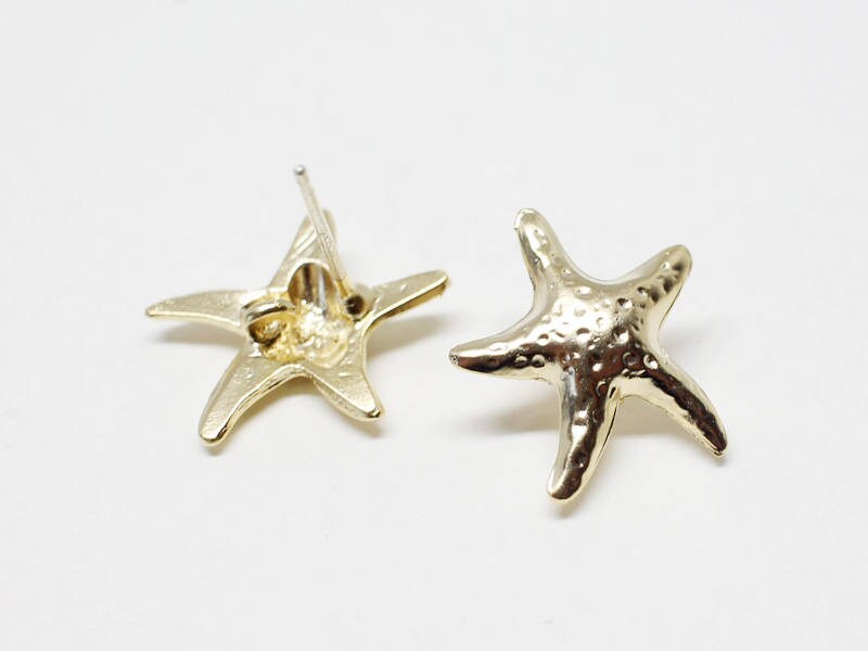 [E0148]/1 pair/Starfish Stud Earrings/ Pewter/Matte Gold/13.5x15mm