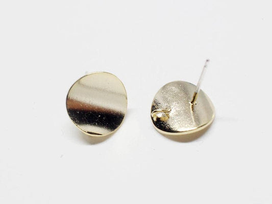 [E0160]/1 pair/Bent Circle Stud Earrings/ Brass/Gold/12mm