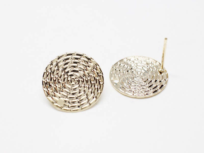 [E0163]/1 pair/Textured Circle Stud Earrings/Steel/Gold/15mm