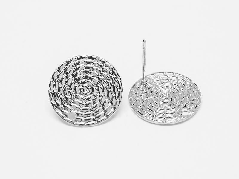 [E0163]/1 pair/Textured Circle Stud Earrings/Steel/Rhodium/15mm