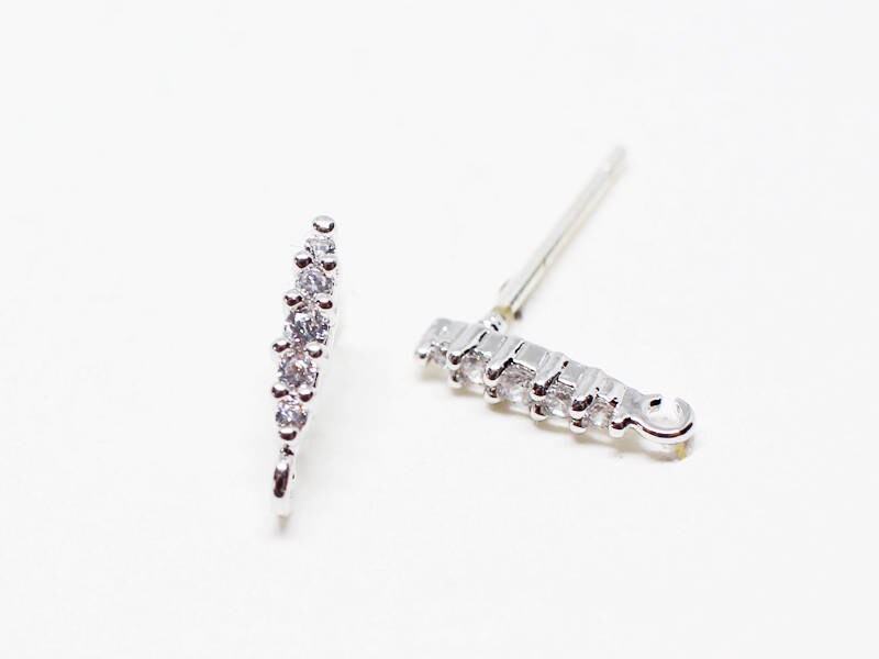 [E0164]/1 pair/Tiny Cz Bar Stud Earrings/Brass/Rhodium/1.5x10mm