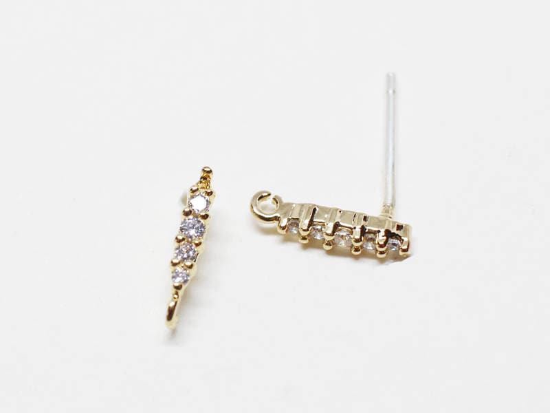 [E0164]/1 pair/Tiny Cz Bar Stud Earrings/Brass/Gold/1.5x10mm