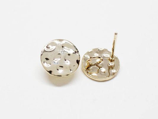 [E0165]/1 pair/Rough Circle Stud Earrings/Brass/Gold/10mm