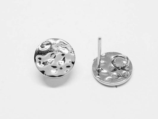 [E0165]/1 pair/Rough Circle Stud Earrings/Brass/Rhodium/10mm