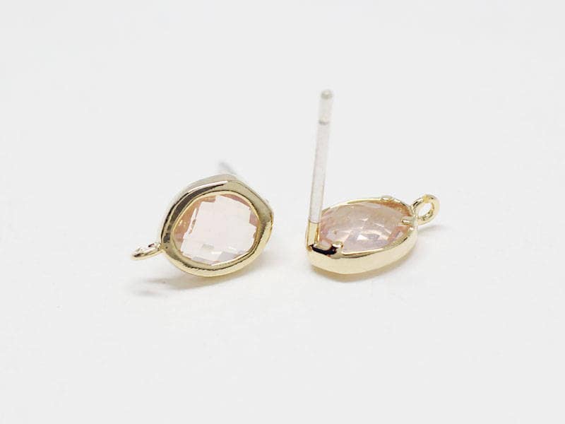 [E0170]/1 pair/Reverse Drop Glass Stud Earrings/Brass/Gold/10mm