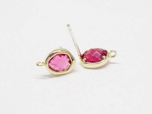 [E0170]/1 pair/Reverse Drop Glass Stud Earrings/Brass/Gold/10mm