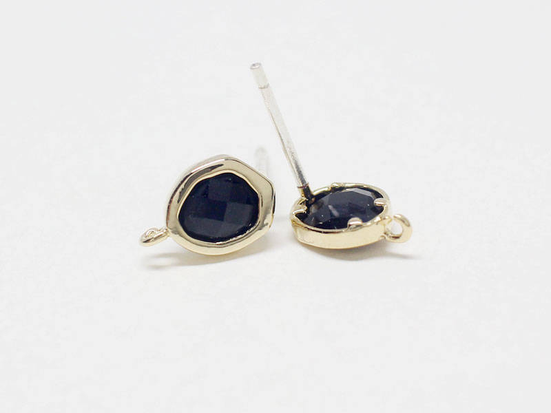 [E0170]/1 pair/Reverse Drop Glass Stud Earrings/Brass/Gold/10mm