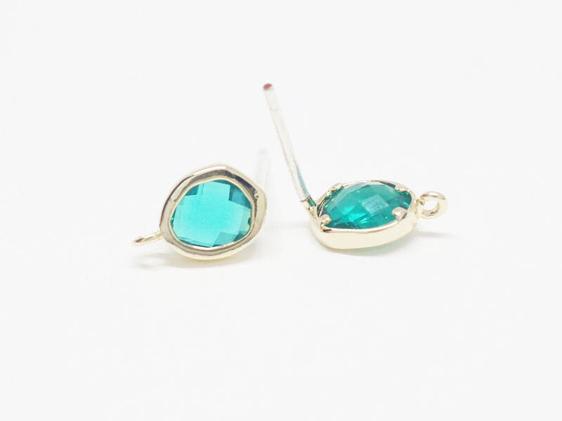 [E0170]/1 pair/Reverse Drop Glass Stud Earrings/Brass/Gold/10mm