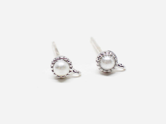 [E0171]/1 pair/Tiny Pearl stud Earrings/Brass/Rhodium/3mm