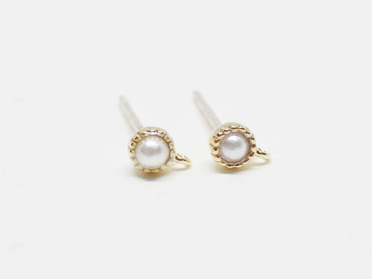 [E0171]/1 pair/Tiny Pearl stud Earrings/Brass/Gold/3mm