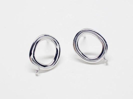 [E0172]/1 pair/Oval Earrings/Brass/Rhodium/11x15mm