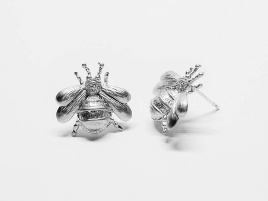 [E0174]/1 pair/Bee Stud Earrings/Brass/Matte Rhodium/17.5x17.5mm