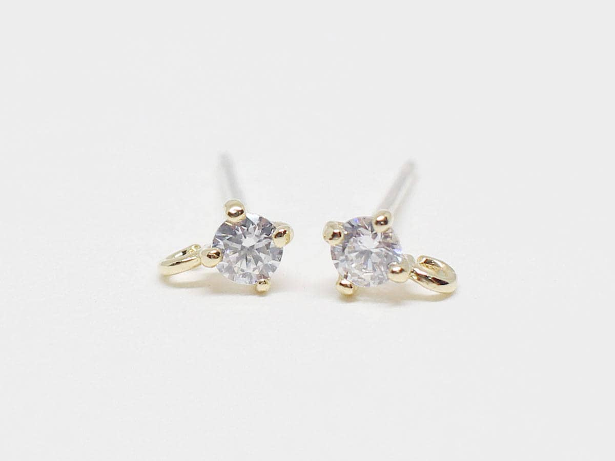 [E0177]/1 pair/Tiny Cubic Stud Earrings/Brass/Gold/4x6mm