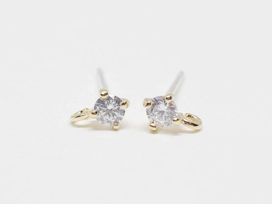 [E0177]/1 pair/Tiny Cubic Stud Earrings/Brass/Gold/4x6mm