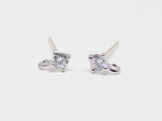 [E0177]/1 pair/Tiny Cubic Stud Earrings/Brass/Rhodium/4x6mm