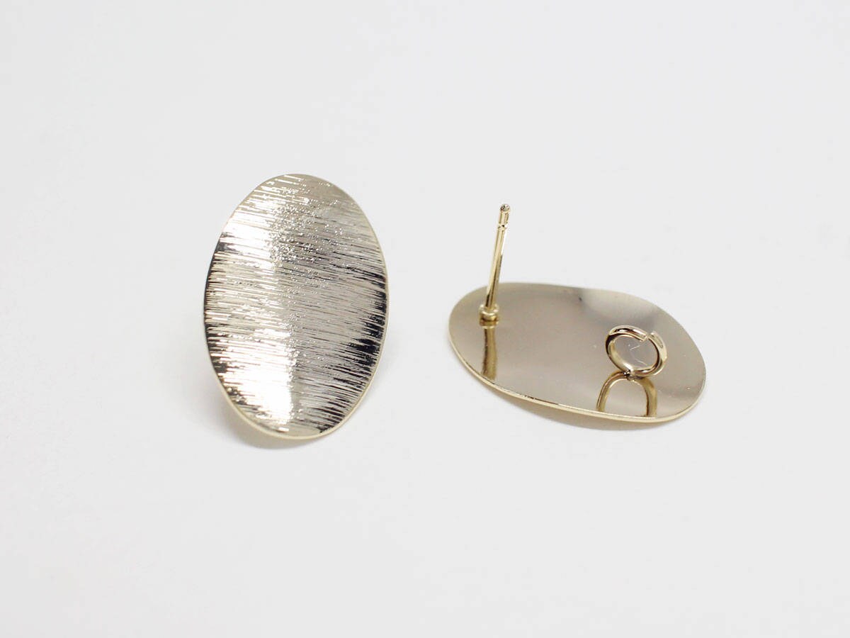 [E0179]/1 pair/Bent Ellipse Stud Earrings/Steel/Gold/14x20mm