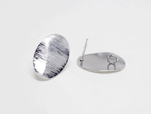 [E0179]/1 pair/Bent Ellipse Stud Earrings/Steel/Rhodium/14x20mm