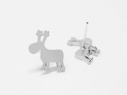 [E0180]/1 pair/Rudolph Stud Earrings/Brass/Matte Rhodium/14x20mm