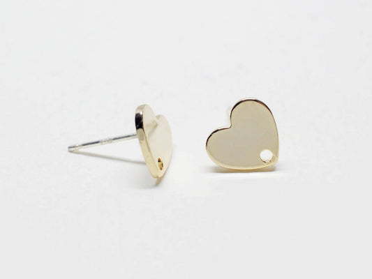 [E0181]/1 pair/Heart Stud Earrings/Brass /Gold/9x8mm