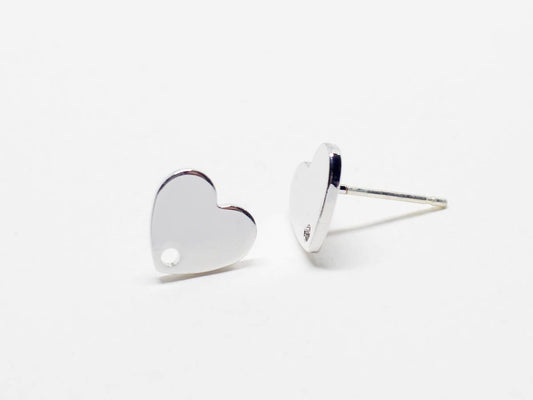 [E0181]/1 pair/Heart Stud Earrings/Brass/Rhodium/9x8mm