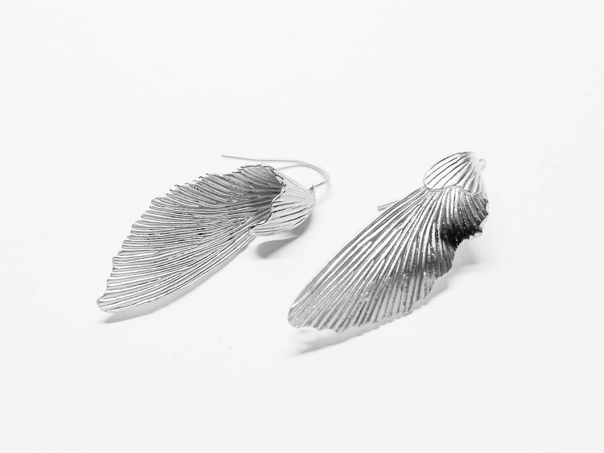 [E0182/1 pair/Large Leaf Earring Hooks/Brass/Matte Rhodium/12x35mm