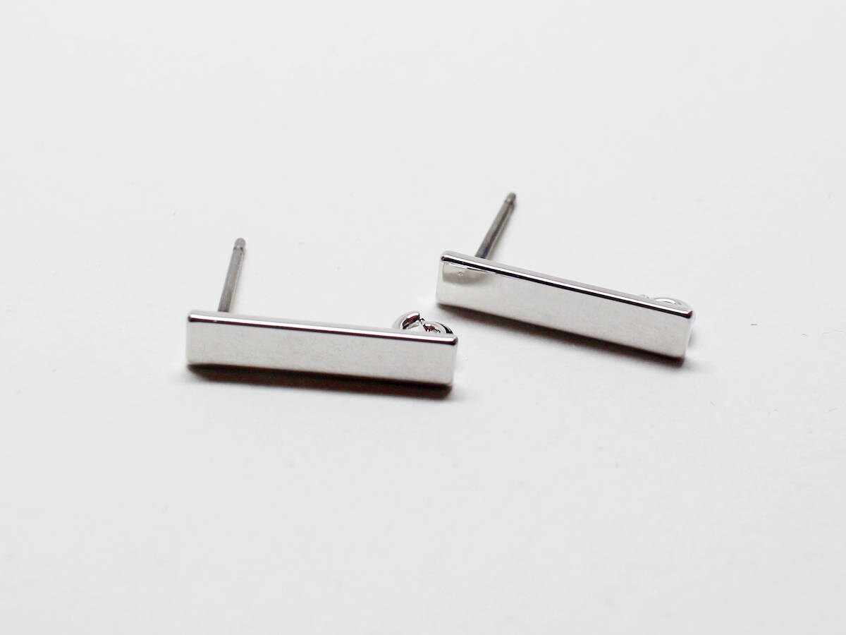 [E0184]/1 pair/Rectangle Stud Earrings/Brass /Rhodium/3x15mm