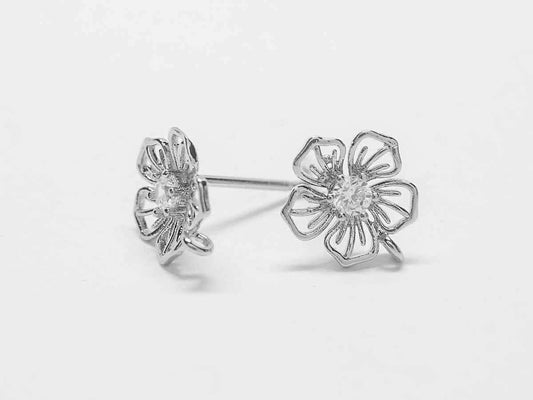 [E0186]/1 pair/Flower Stud Earrings/Brass /Rhodium/8x10mm