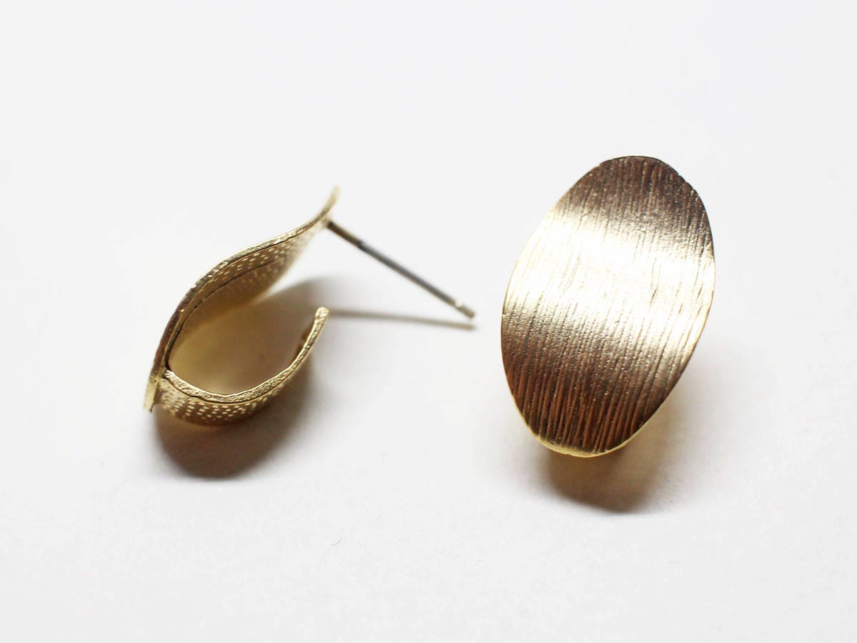 [E0192]/1 pair/Textured Oval Wave Stud Earrings/Brass /Matte Gold/11.5x 18.3mm