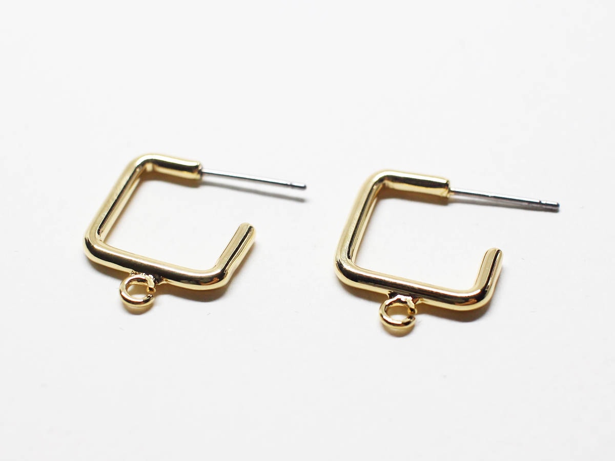 [E0193]/1 pair/Square Stud Earrings/Brass /Gold/15mm