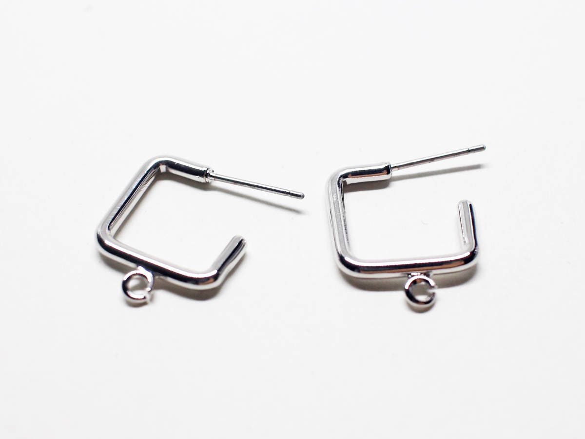 [E0193]/1 pair/Square Stud Earrings/Brass /Rhodium/15mm