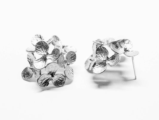 [E0195]/1 pair/Large Bouquet Stud Earrings/Brass /Matte Rhodium/26mm