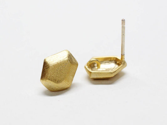 [E0196]/1 pair/Unbalance Hexagon Stud Earrings/Brass /Matte Gold/7x9mm