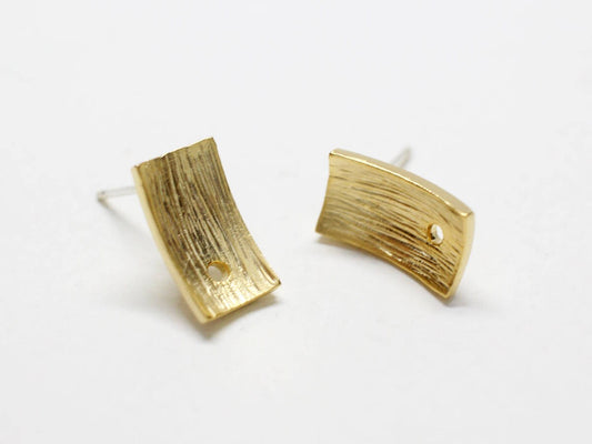 [E0197-1]/1 pair/Concave  Rectangle  Stud Earrings/Brass /Matte Gold/12.1x6.8mm